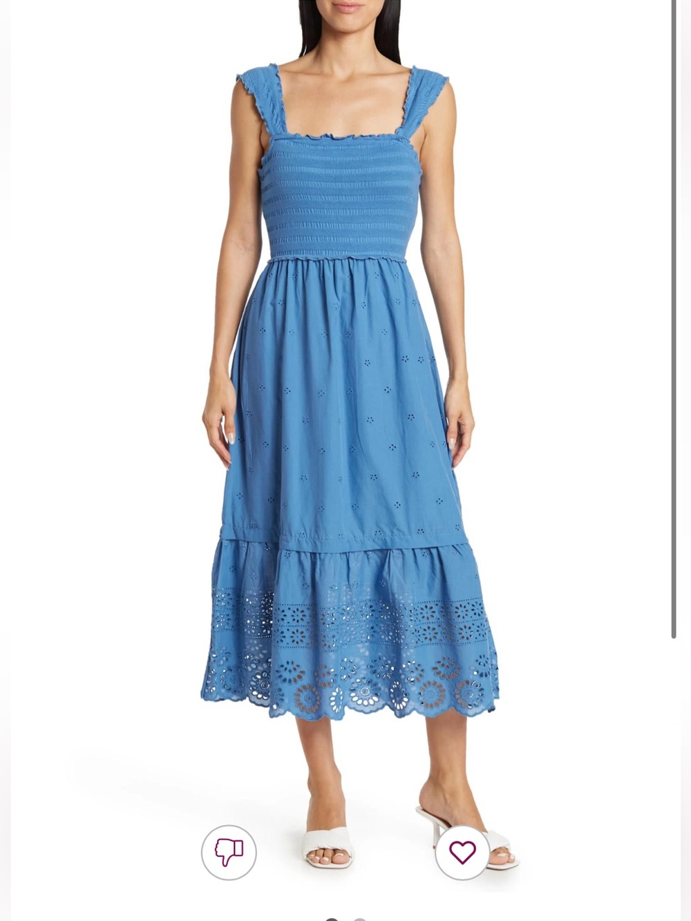Betsey Johnson Smocked Embroidered Eyelet Midi Dress Sky Blue
